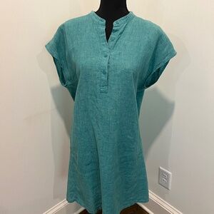 Eileen Fischer linen shift dress , Teal Green, Size Large